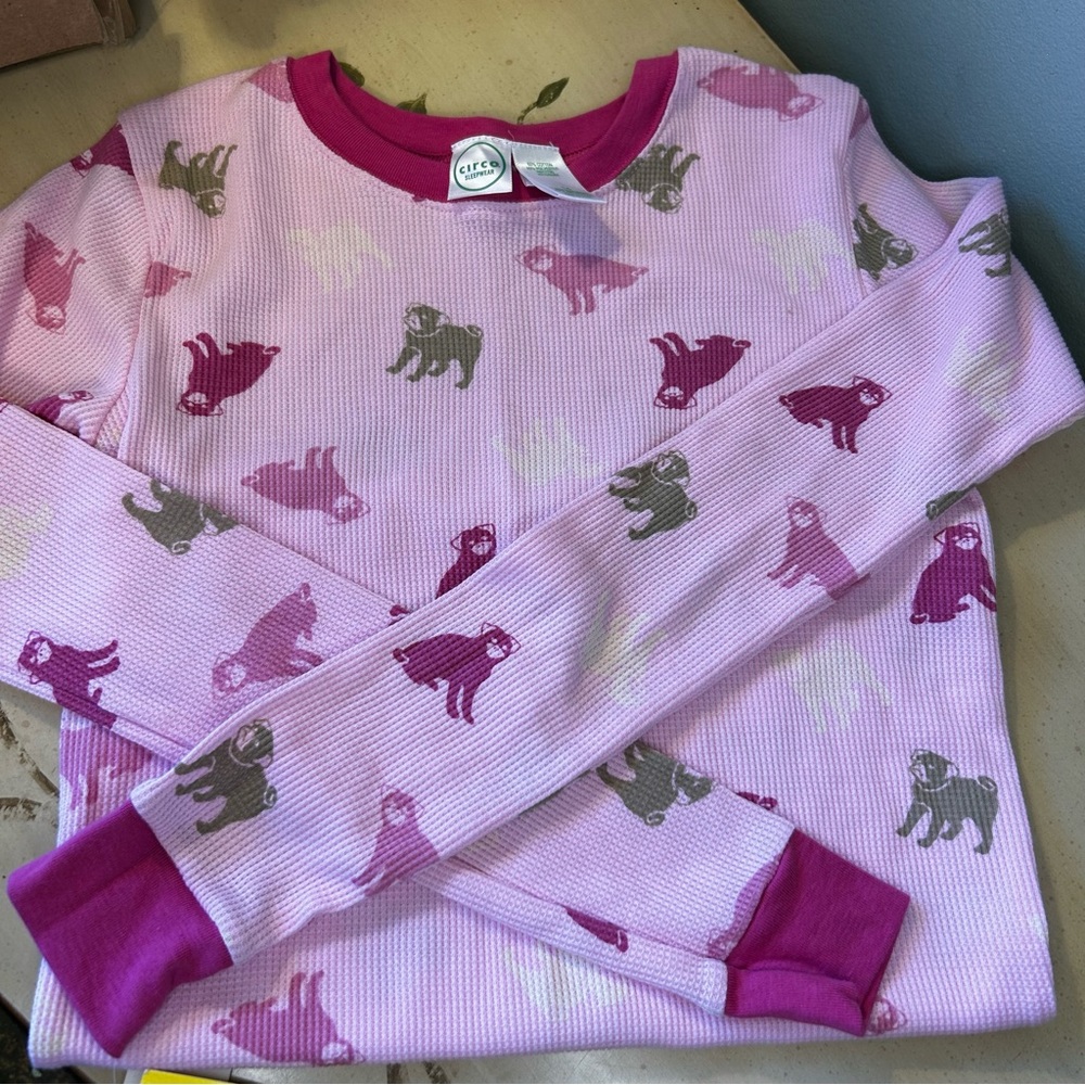 Pink PUG Dogs Thermal Lounge Shirt Top Small Size 14 NEW NWT